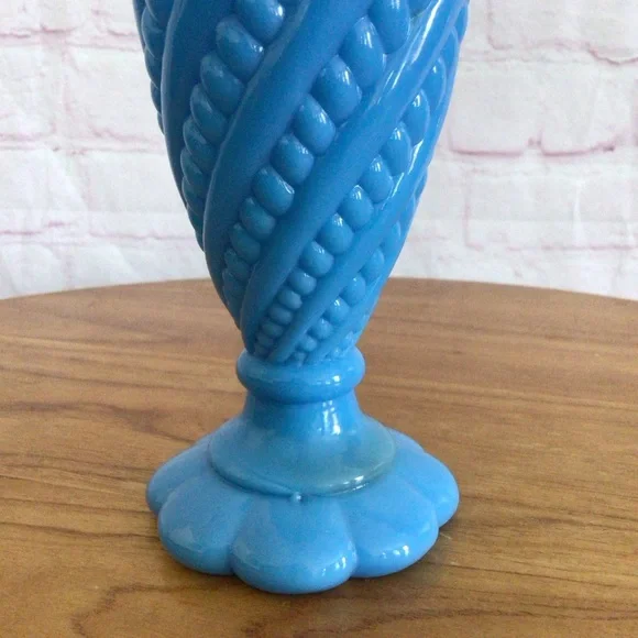 Victorian Blue Opaline Glass Ruffled Footed Vase - Picture 6 of 8